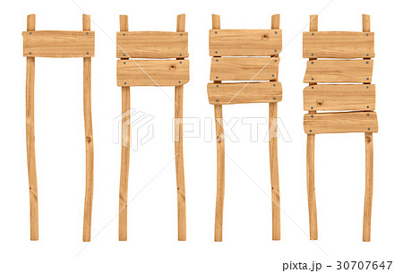 3d rendering of four wooden poles with one, two 30707647