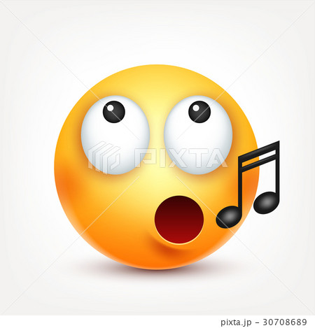 Smiley,singing emoticon. Yellow face with emotions 30708689