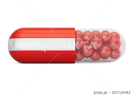 Pill capsule with Austria flag, 3D rendering Pill capsule with Austria flag, 3D rendering 30710482
