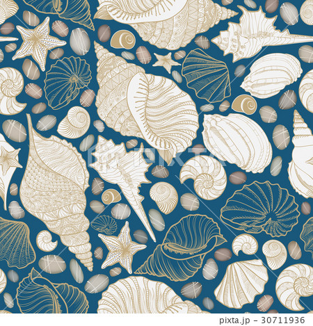 Seashell Seamless Pattern Holiday Marine Textureのイラスト素材