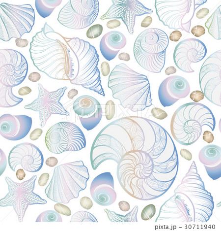 Seashell Pattern Summer Holiday Marine Backgroundのイラスト素材
