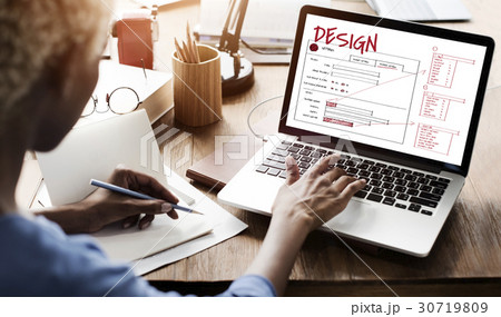 Woman working on laptop network graphic overlay Woman working on laptop network graphic overlay 30719809