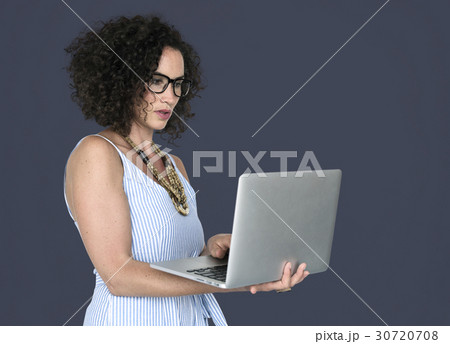 Caucasian Woman Casual Laptop Working Caucasian Woman Casual Laptop Working 30720708