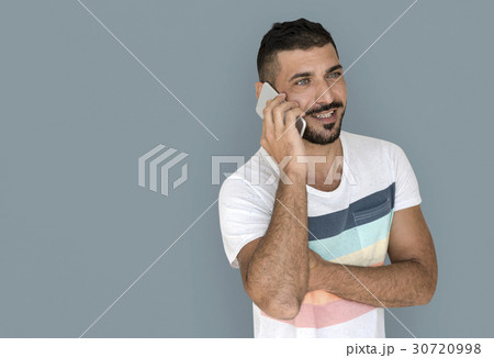 Caucasian Man Talking Phone Smile 30720998
