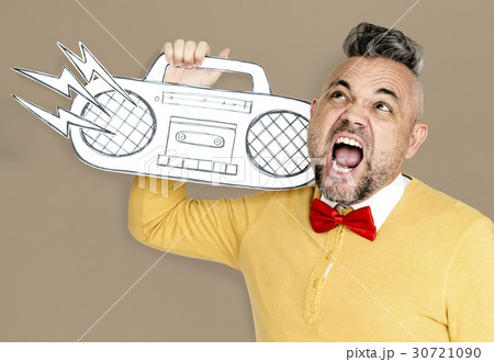 Caucasian Man Holding Paper Crafted Jukebox 30721090