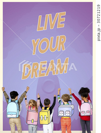 Group of school kids with aspiration word graphic Group of school kids with aspiration word graphic 30721219