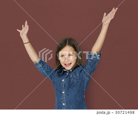 A happiness caucasian girl is wearing jeans 30721498