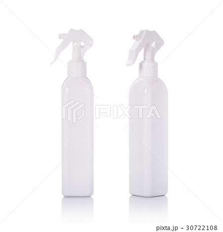 Blank white spray plastic bottle used liquid, shampoo or soap. Studio shot isolated on white 30722108