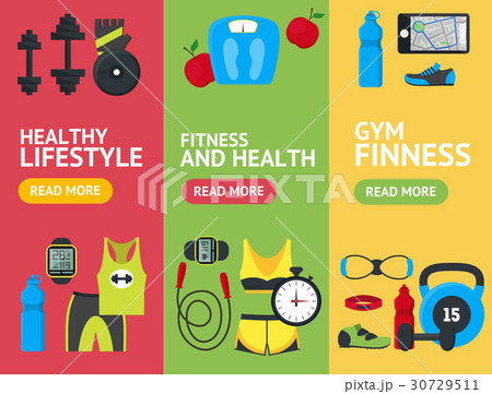 Cartoon Fitness Sport Banner Vecrtical Set. Vector Cartoon Fitness Sport Banner Vecrtical Set. Vector 30729511
