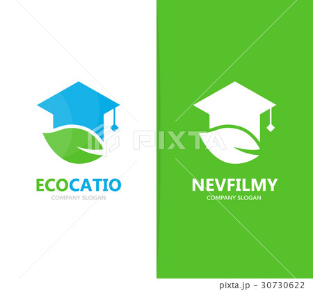 Vector of graduate hat and leaf logo combination 30730622