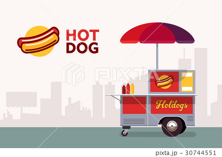 Hot dog street cart. Fast food stand vendor 30744551