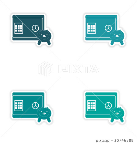 Set of stylish sticker on paper safe and piggy 30746589