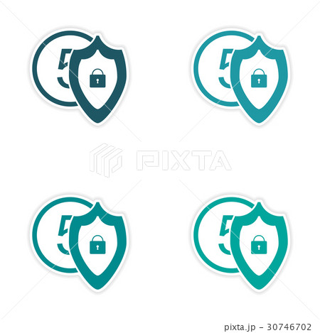 Stylish assembly sticker on paper Coin and Shield Stylish assembly sticker on paper Coin and Shield 30746702