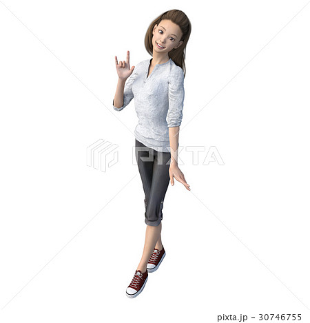 ラフなパンツファッションの若い女性 Perming3dcgイラスト素材のイラスト素材