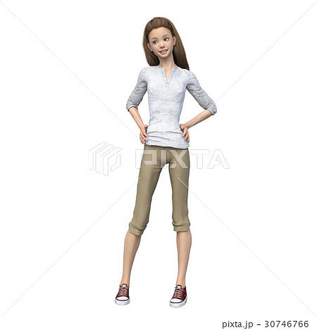 ラフなパンツファッションの若い女性 perming3DCGイラスト素材 30746766