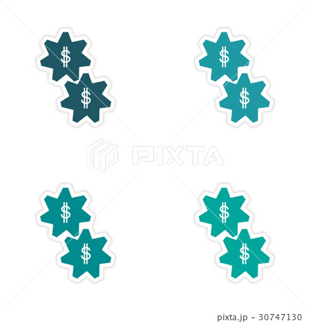 Stylish assembly sticker on paper gears and dollar 30747130