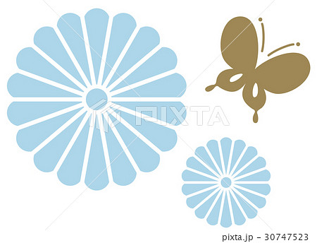 蝶のシルエットと花の模様 水色 のイラスト素材