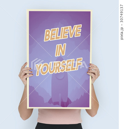 People holding aspiration word quote banner board 30749137