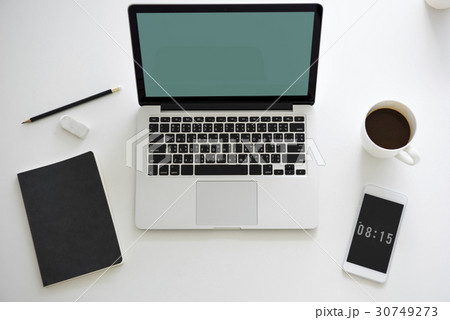 Laptop Digital Device Copy Space Workplace Aerial View 30749273