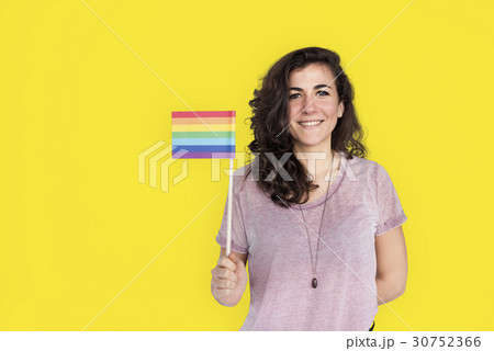 Woman Smiling Happiness LGBT Colorful Flag Concept 30752366