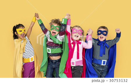 Superhero Kids Friendship Smiling Happiness Playful Togetherness 30753132