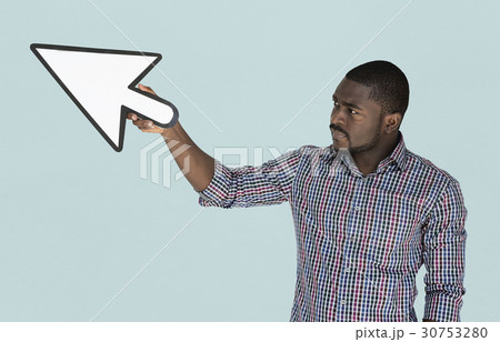 African descent man holding cursor African descent man holding cursor 30753280