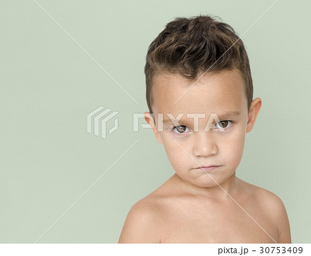 Little Boy Bare Chest Frowning 30753409