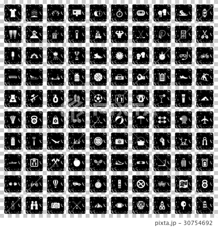 100 active life icons set, grunge style 30754692