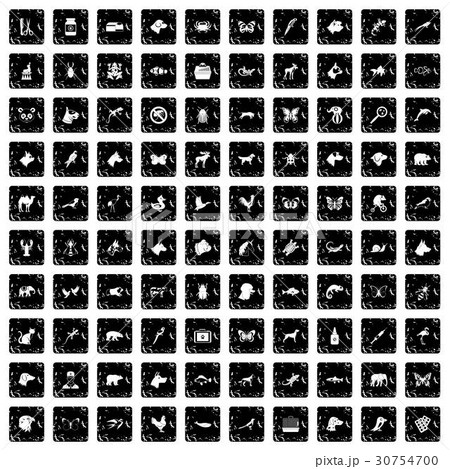 100 animals icons set, grunge style 100 animals icons set, grunge style 30754700