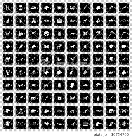 100 animals icons set, grunge style 100 animals icons set, grunge style 30754700