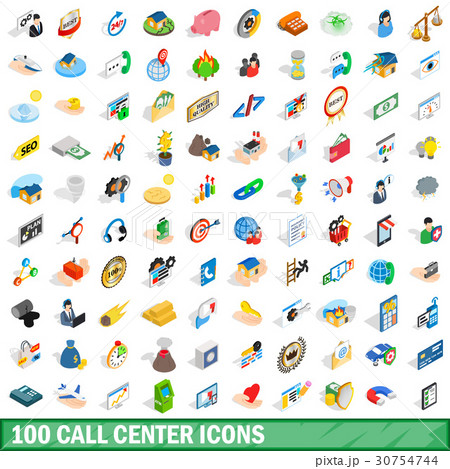 100 call center icons set, isometric 3d style 30754744