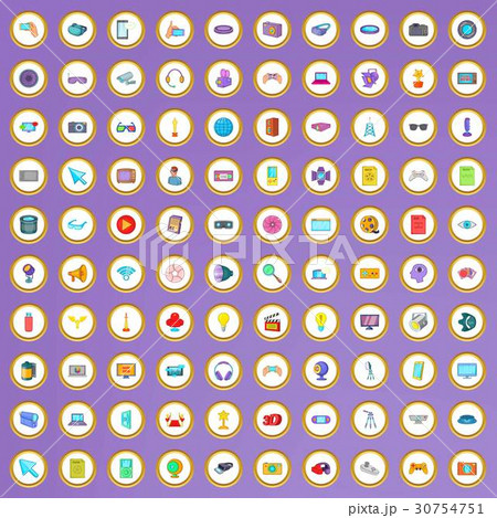 100 camera and film icons set in cartoon style 30754751