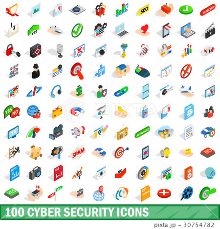 100 cyber security icons set, isometric 3d style 30754782