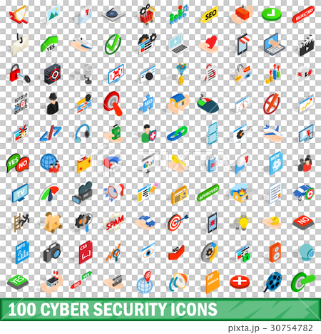 100 cyber security icons set, isometric 3d style 30754782