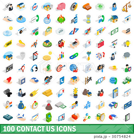 100 contact us icons set, isometric 3d style 30754824