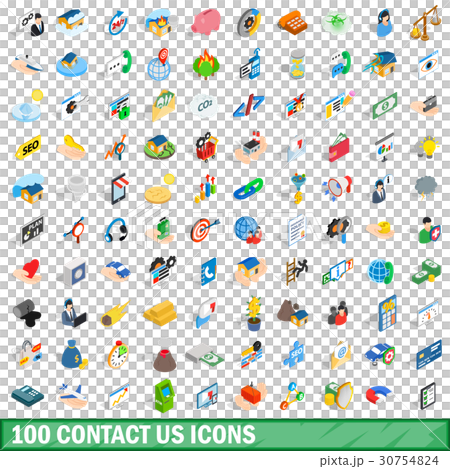 100 contact us icons set, isometric 3d style 30754824