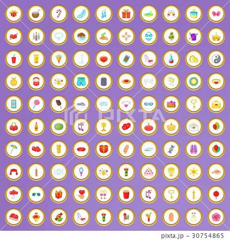 100 happiness icons set in cartoon style 30754865