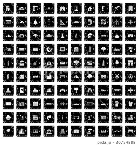 100 landscape element icons set, grunge style 100 landscape element icons set, grunge style 30754888