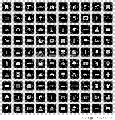 100 landscape element icons set, grunge style 100 landscape element icons set, grunge style 30754888