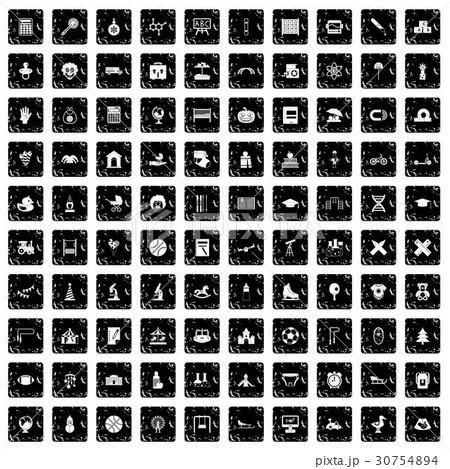 100 kids icons set, grunge style 30754894