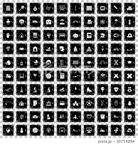 100 kids icons set, grunge style 30754894