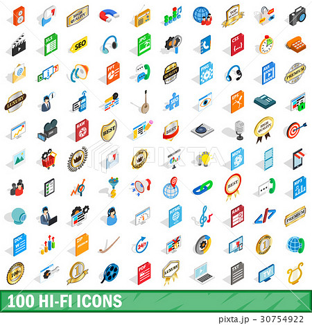 100 hi-fi icons set, isometric 3d style 30754922
