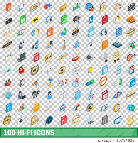 100 hi-fi icons set, isometric 3d style 30754922