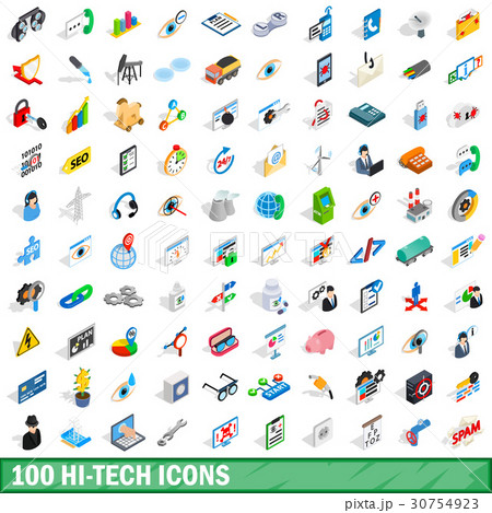 100 hi-tech icons set, isometric 3d style 30754923