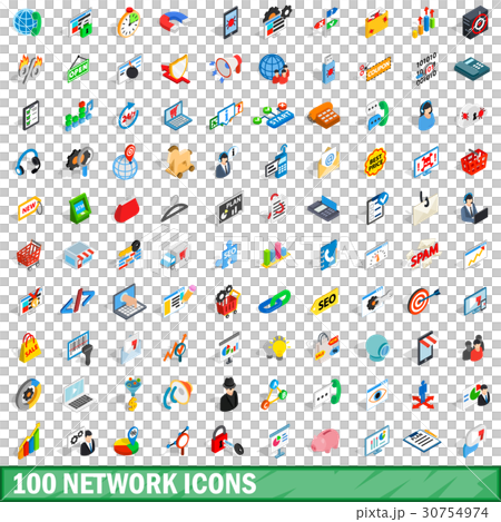 100 network icons set, isometric 3d style 100 network icons set, isometric 3d style 30754974