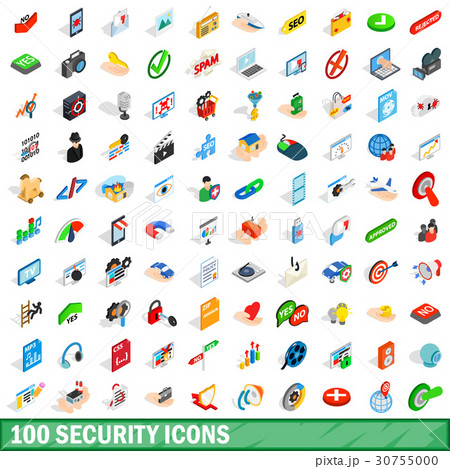 100 security icons set, isometric 3d style 30755000