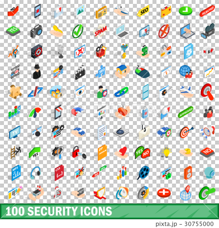 100 security icons set, isometric 3d style 30755000