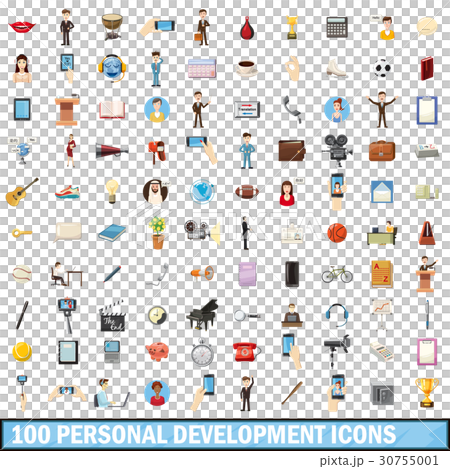 100 personal development icons set, cartoon style 100 personal development icons set, cartoon style 30755001