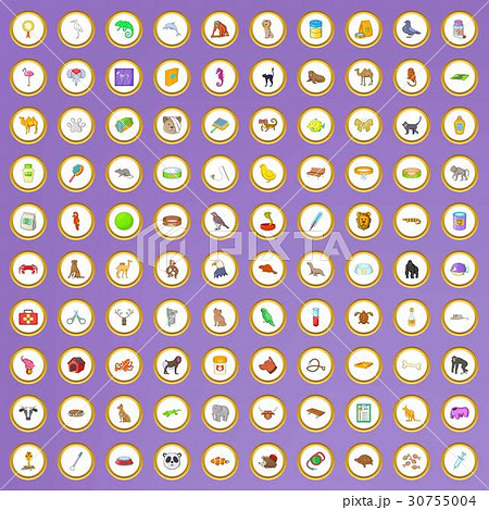 100 pets icons set in cartoon style 30755004