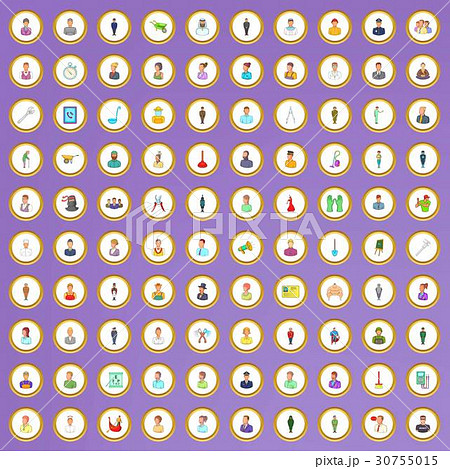 100 profession icons set in cartoon style 100 profession icons set in cartoon style 30755015